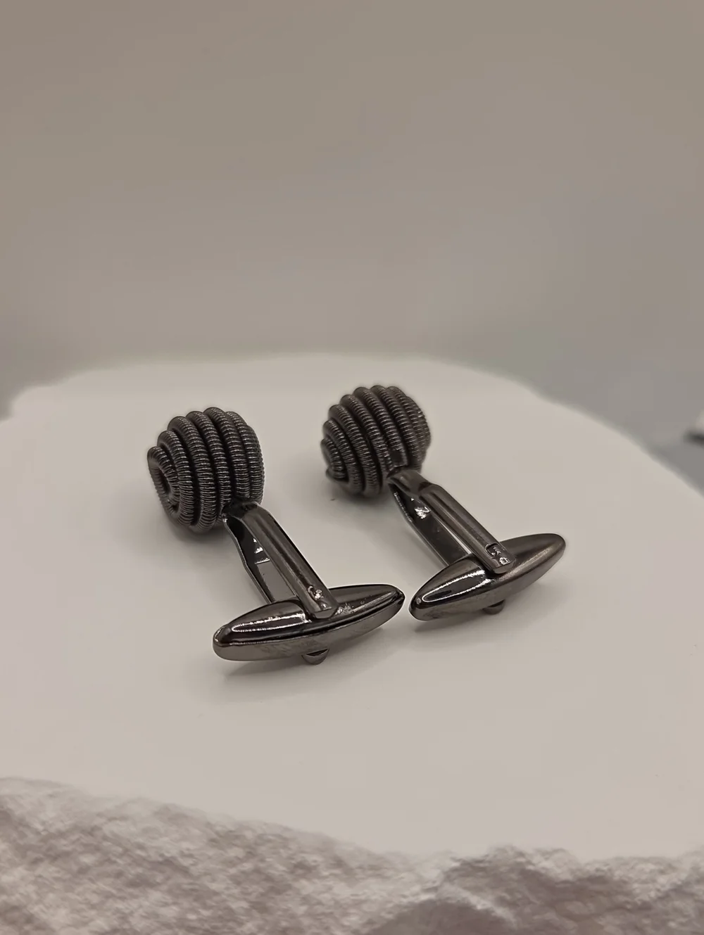 Mens Cuff Links, Silver Tone Round Knot Style Metal Cufflinks Pair No Stone